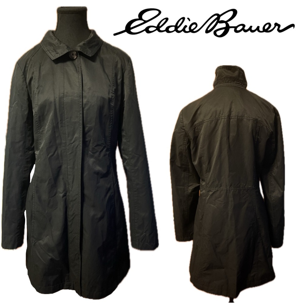 Eddie Bauer WeatherEdge 365 Lightweight Packable Black Buttoned Trench Rain Coat